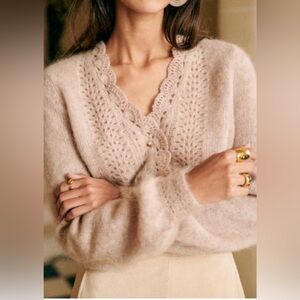 Sezane Angelie Cardigan, Large, Beige Claire